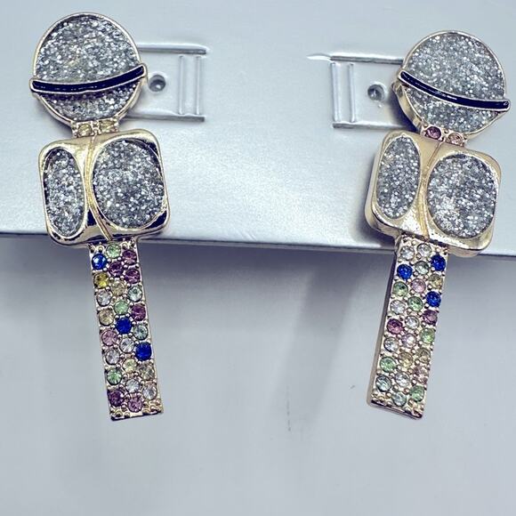 Baublebar Jewelry Sugarfix Drop The Mic Earrings Studs NWT Gold Tone Rhinestone - Picture 3 of 7